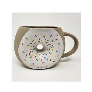 Urban Outfitters Donut Hole Coffee Mug UO Home Sprinkles Stoneware Tan White